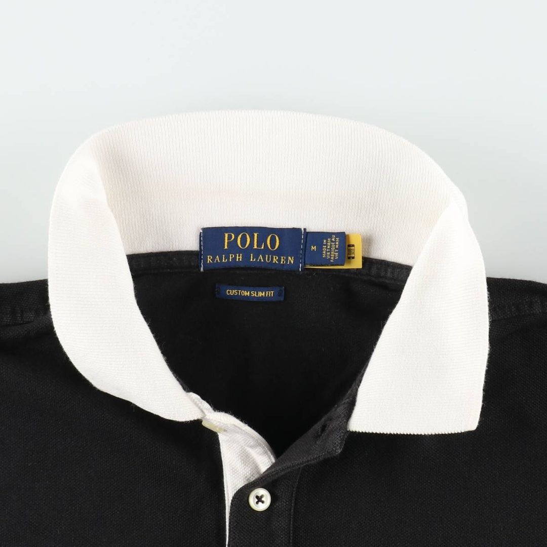 Ralph Lauren POLO RALPH LAUREN CUSTOM SLIM FIT short sleeve polo shirt men's size M cotton black type Vintage Second Hand