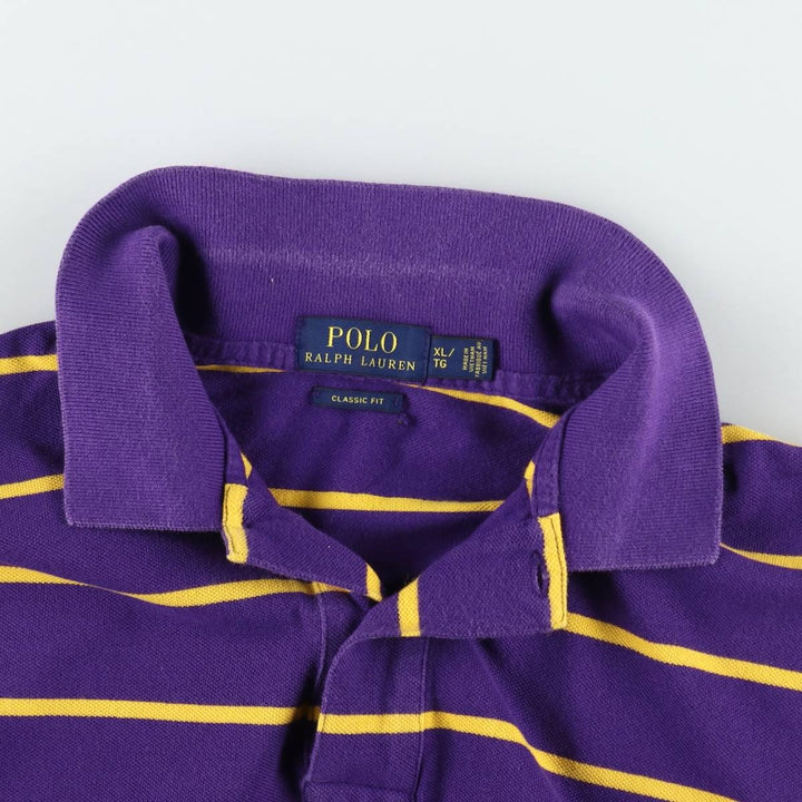 Ralph Lauren POLO RALPH LAUREN CLASSIC FIT short sleeve striped polo shirt men's XL equivalent cotton purple type Vintage Second Hand
