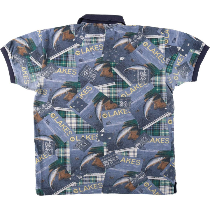 Nautica all-over print short-sleeved polo shirt, men's size M. cotton blue type Vintage Second Hand