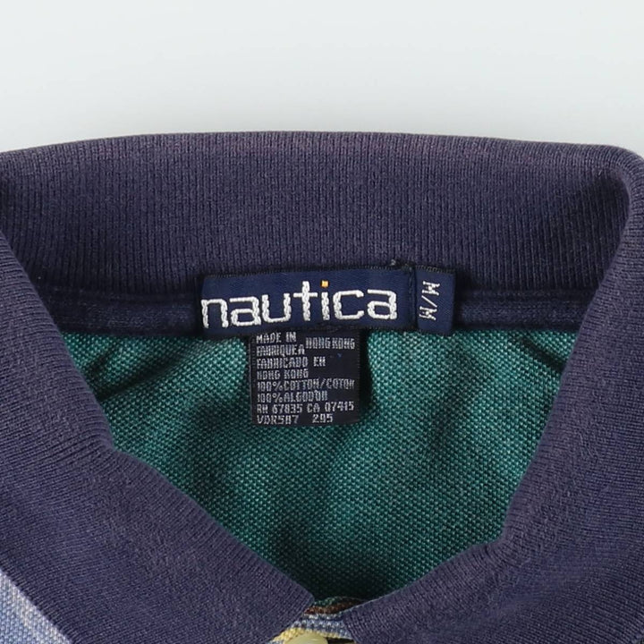 Nautica all-over print short-sleeved polo shirt, men's size M. cotton blue type Vintage Second Hand