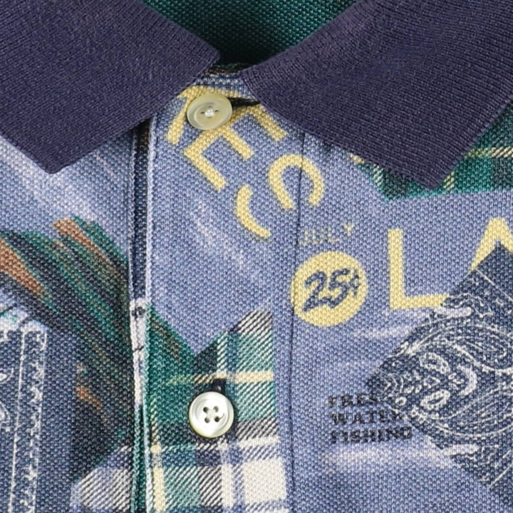 Nautica all-over print short-sleeved polo shirt, men's size M. cotton blue type Vintage Second Hand