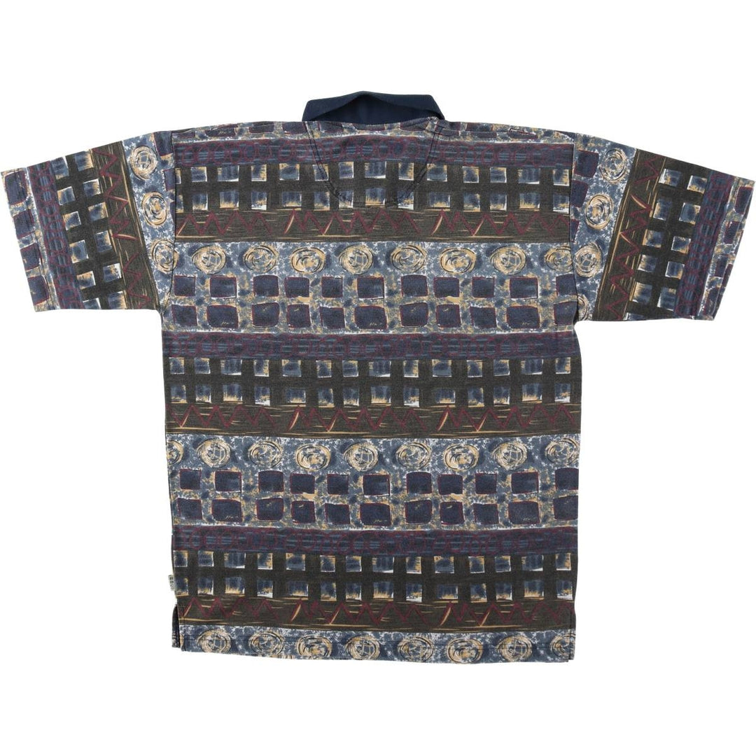 BUGLE BOY all-over print short-sleeved polo shirt, men's size M equivalent. polyester Charcoal Vintage Second Hand
