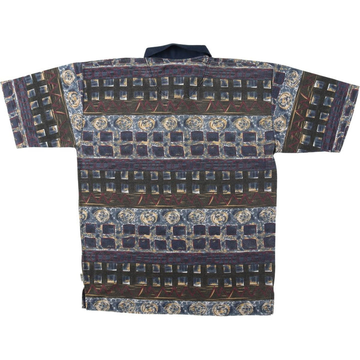 BUGLE BOY all-over print short-sleeved polo shirt, men's size M equivalent. polyester Charcoal Vintage Second Hand