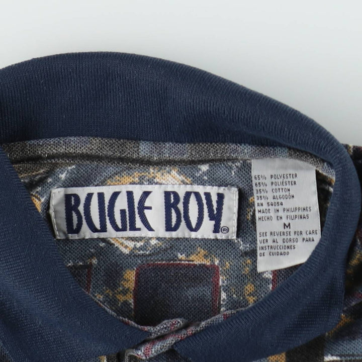 BUGLE BOY all-over print short-sleeved polo shirt, men's size M equivalent. polyester Charcoal Vintage Second Hand