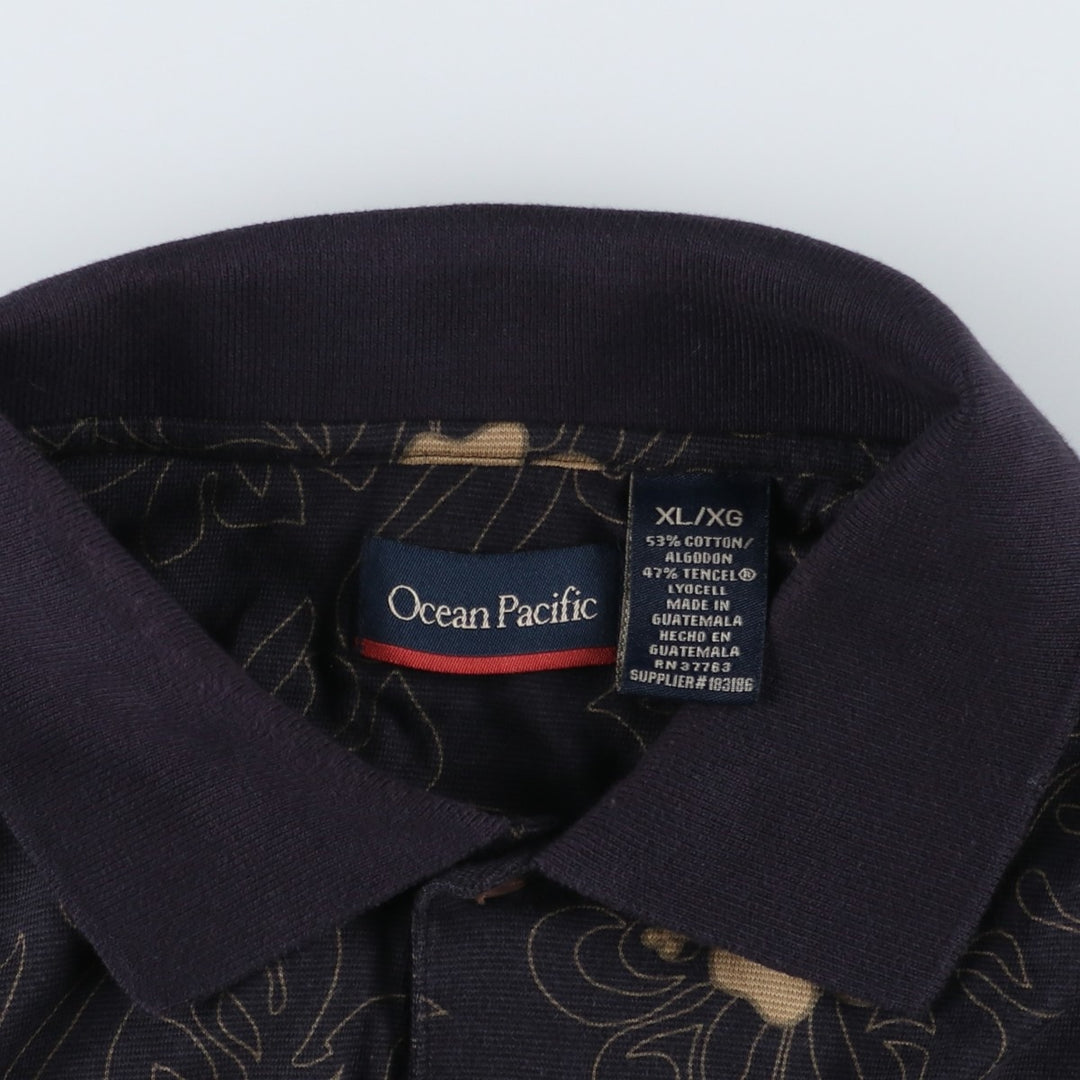 Ocean Pacific all-over print short-sleeved polo shirt, men's size XL (approx.) cotton black type Vintage Second Hand