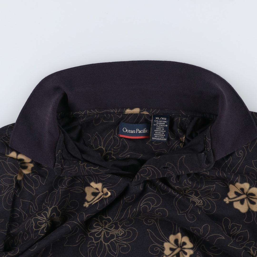 Ocean Pacific all-over print short-sleeved polo shirt, men's size XL (approx.) cotton black type Vintage Second Hand
