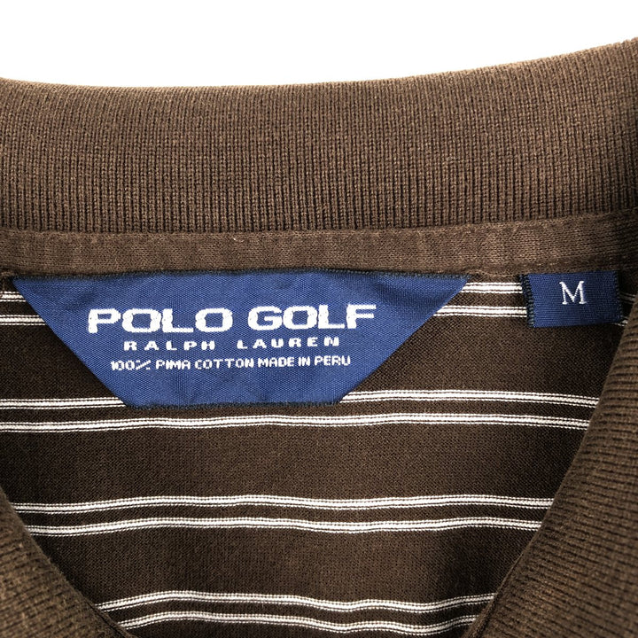 Ralph Lauren POLO GOLF Polo Golf short sleeve striped polo shirt men's size M Pima Cotton brown type Vintage Second Hand