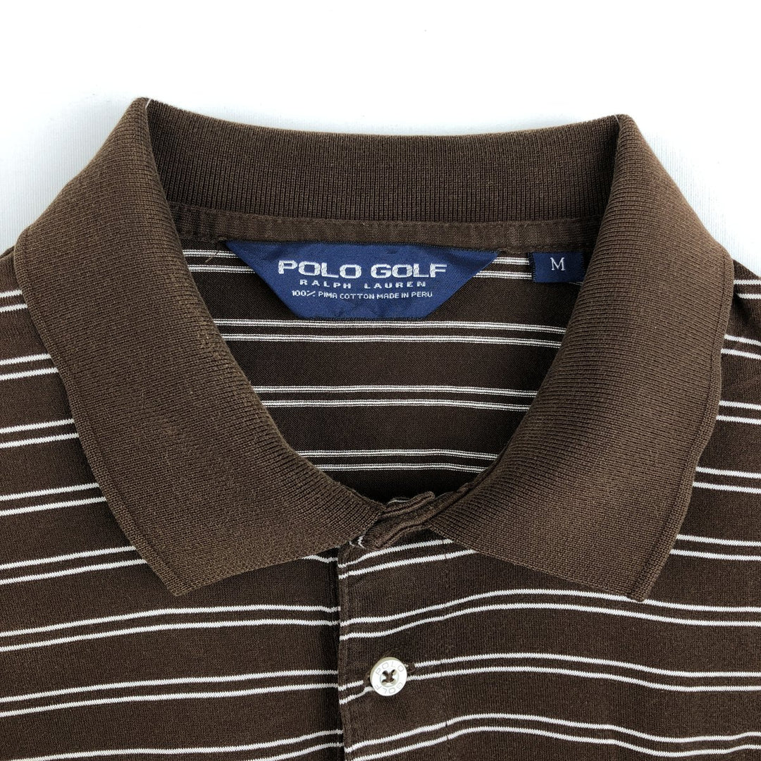 Ralph Lauren POLO GOLF Polo Golf short sleeve striped polo shirt men's size M Pima Cotton brown type Vintage Second Hand