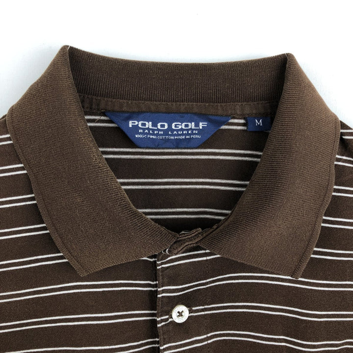 Ralph Lauren POLO GOLF Polo Golf short sleeve striped polo shirt men's size M Pima Cotton brown type Vintage Second Hand