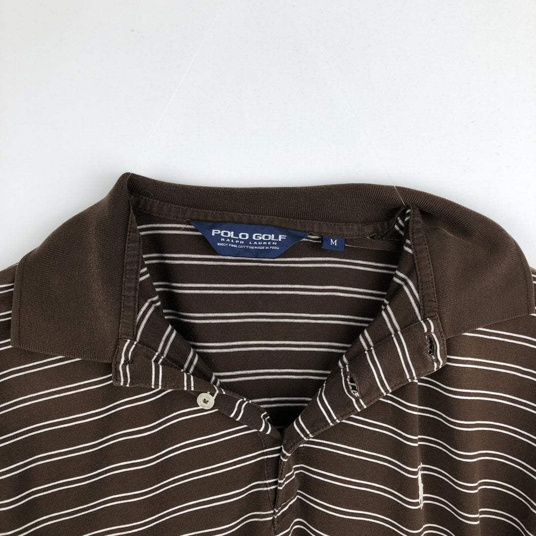 Ralph Lauren POLO GOLF Polo Golf short sleeve striped polo shirt men's size M Pima Cotton brown type Vintage Second Hand