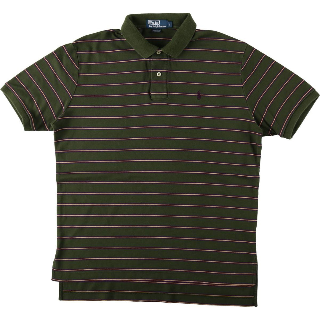 Ralph Lauren POLO by Ralph Lauren Multi-border short sleeve striped polo shirt Men's size L cotton dark green Vintage Second Hand