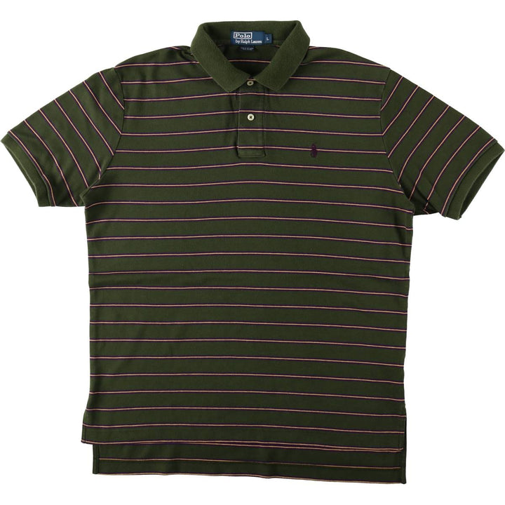 Ralph Lauren POLO by Ralph Lauren Multi-border short sleeve striped polo shirt Men's size L cotton dark green Vintage Second Hand