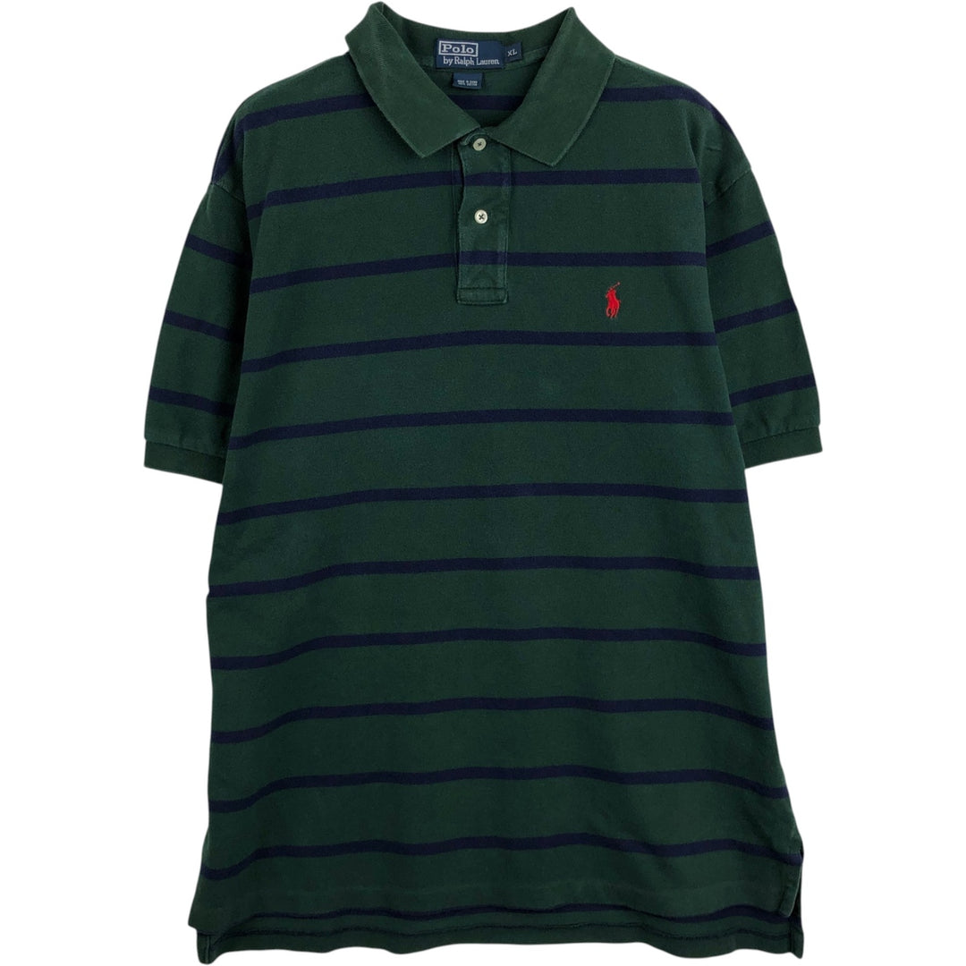 Ralph Lauren POLO by Ralph Lauren short sleeve striped polo shirt, men's XL size cotton Green type dark green Vintage Second Hand