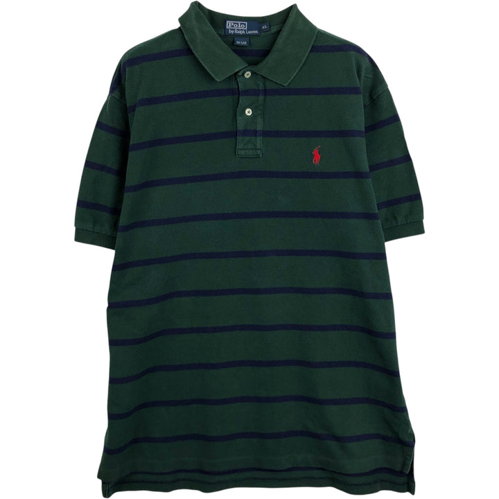 Ralph Lauren POLO by Ralph Lauren short sleeve striped polo shirt, men's XL size cotton Green type dark green Vintage Second Hand