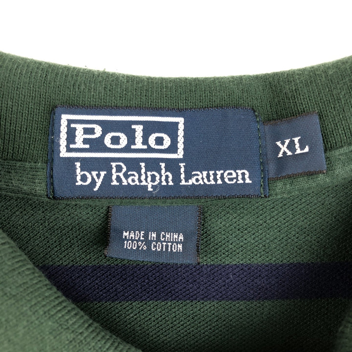 Ralph Lauren POLO by Ralph Lauren short sleeve striped polo shirt, men's XL size cotton Green type dark green Vintage Second Hand