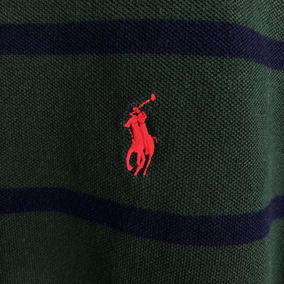 Ralph Lauren POLO by Ralph Lauren short sleeve striped polo shirt, men's XL size cotton Green type dark green Vintage Second Hand