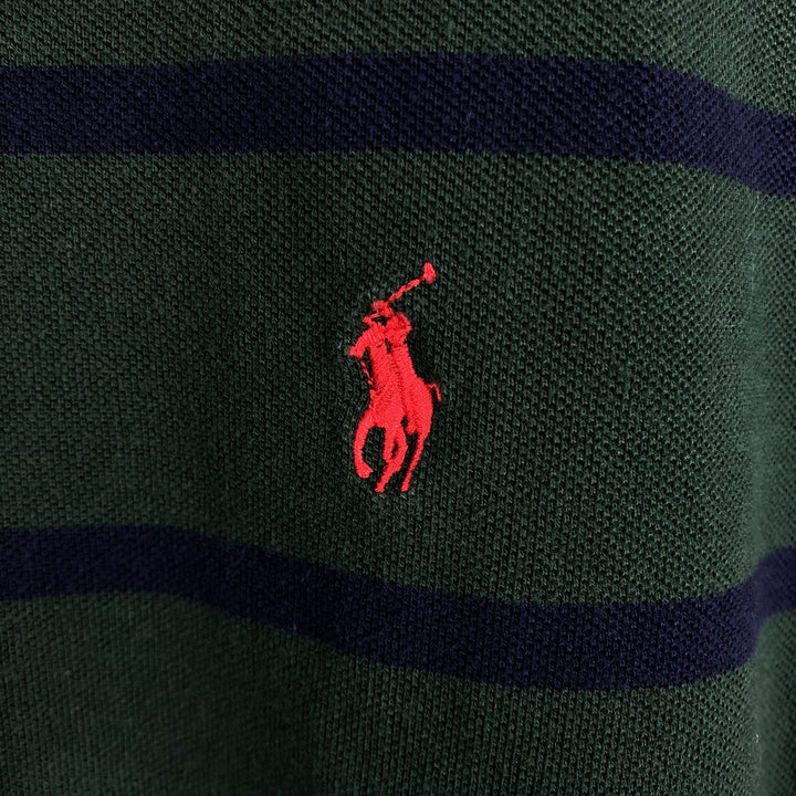 Ralph Lauren POLO by Ralph Lauren short sleeve striped polo shirt, men's XL size cotton Green type dark green Vintage Second Hand