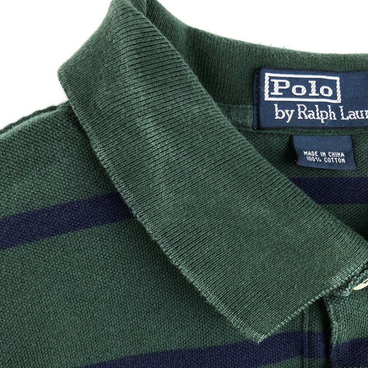 Ralph Lauren POLO by Ralph Lauren short sleeve striped polo shirt, men's XL size cotton Green type dark green Vintage Second Hand