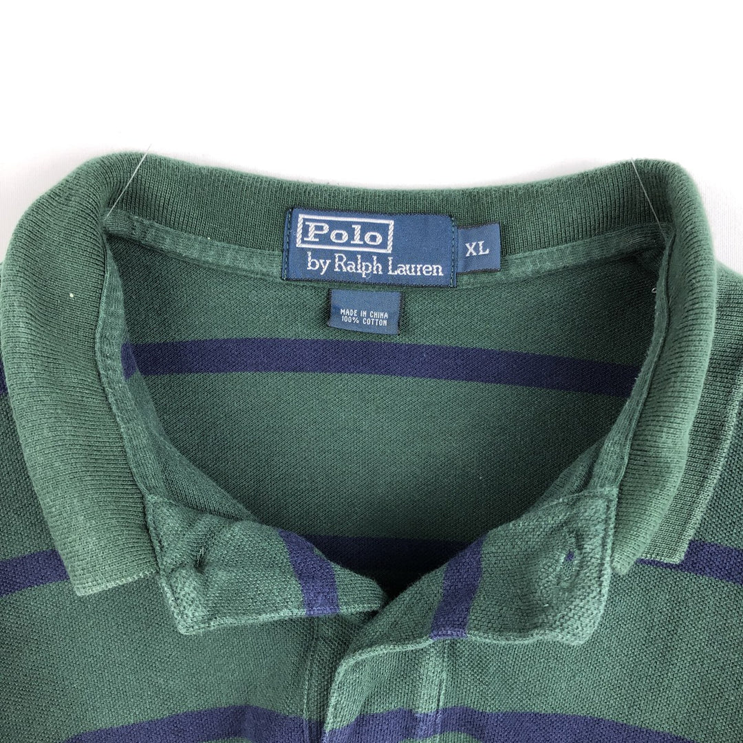 Ralph Lauren POLO by Ralph Lauren short sleeve striped polo shirt, men's XL size cotton Green type dark green Vintage Second Hand