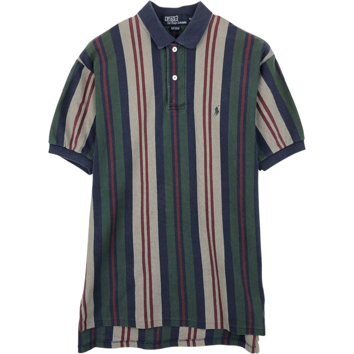 1990'S Ralph Lauren POLO by Ralph Lauren Multi-stripe Short-Sleeve Polo Shirt, Made in USA, Men's Size M (approx.) cotton navy blue type Vintage Second Hand