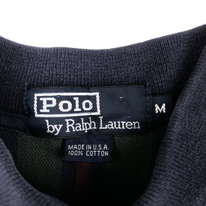 1990'S Ralph Lauren POLO by Ralph Lauren Multi-stripe Short-Sleeve Polo Shirt, Made in USA, Men's Size M (approx.) cotton navy blue type Vintage Second Hand