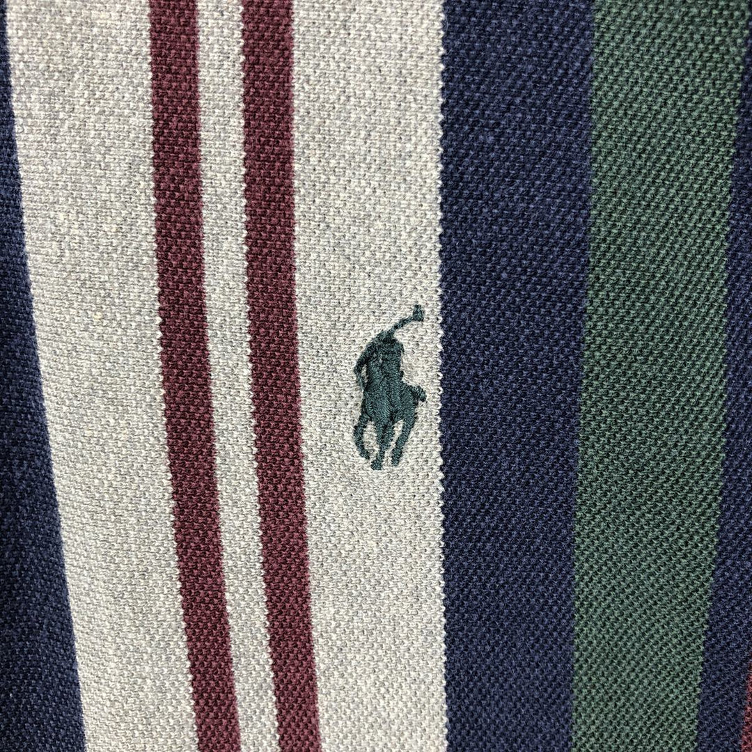 1990'S Ralph Lauren POLO by Ralph Lauren Multi-stripe Short-Sleeve Polo Shirt, Made in USA, Men's Size M (approx.) cotton navy blue type Vintage Second Hand