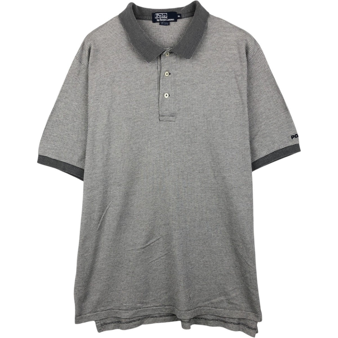 90'S Ralph Lauren POLO by Ralph Lauren Houndstooth Pattern Short-Sleeve Polo Shirt, Made in USA, Men's XL (approx.) Vintage cotton gray type Vintage Second Hand