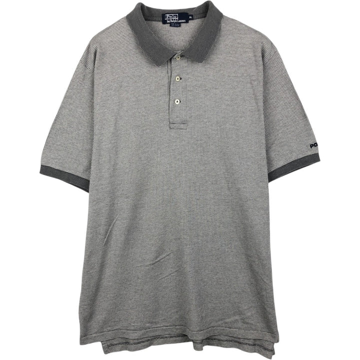 90'S Ralph Lauren POLO by Ralph Lauren Houndstooth Pattern Short-Sleeve Polo Shirt, Made in USA, Men's XL (approx.) Vintage cotton gray type Vintage Second Hand