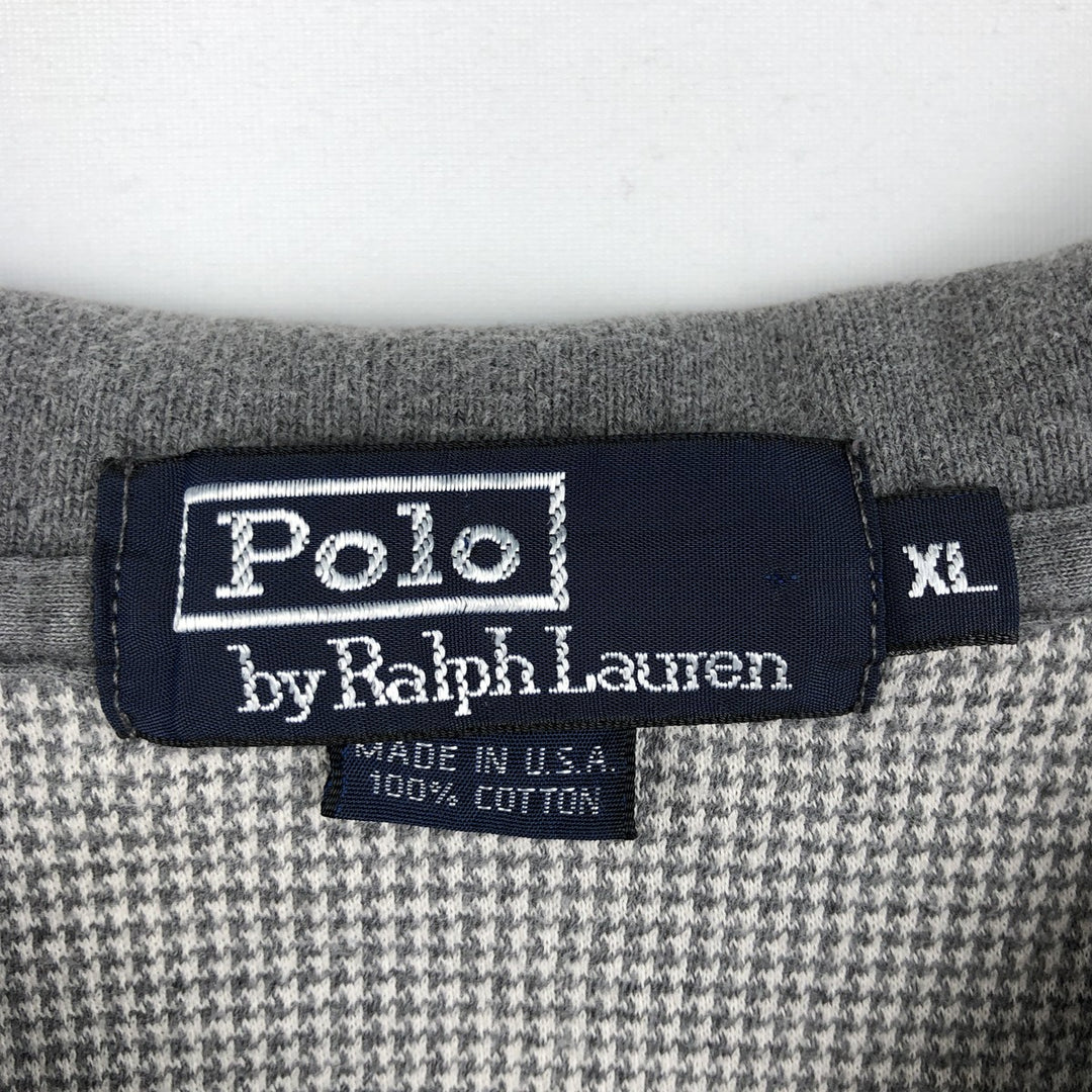 90'S Ralph Lauren POLO by Ralph Lauren Houndstooth Pattern Short-Sleeve Polo Shirt, Made in USA, Men's XL (approx.) Vintage cotton gray type Vintage Second Hand