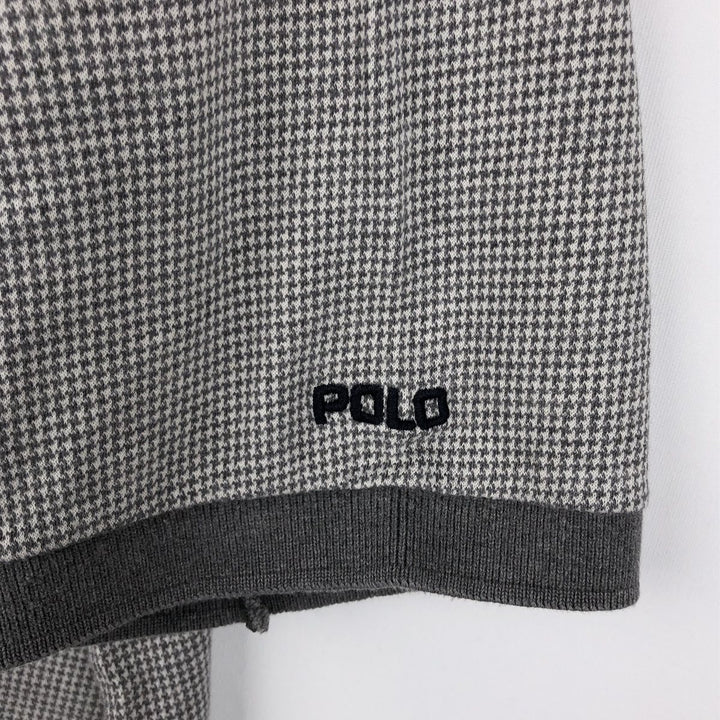 90'S Ralph Lauren POLO by Ralph Lauren Houndstooth Pattern Short-Sleeve Polo Shirt, Made in USA, Men's XL (approx.) Vintage cotton gray type Vintage Second Hand