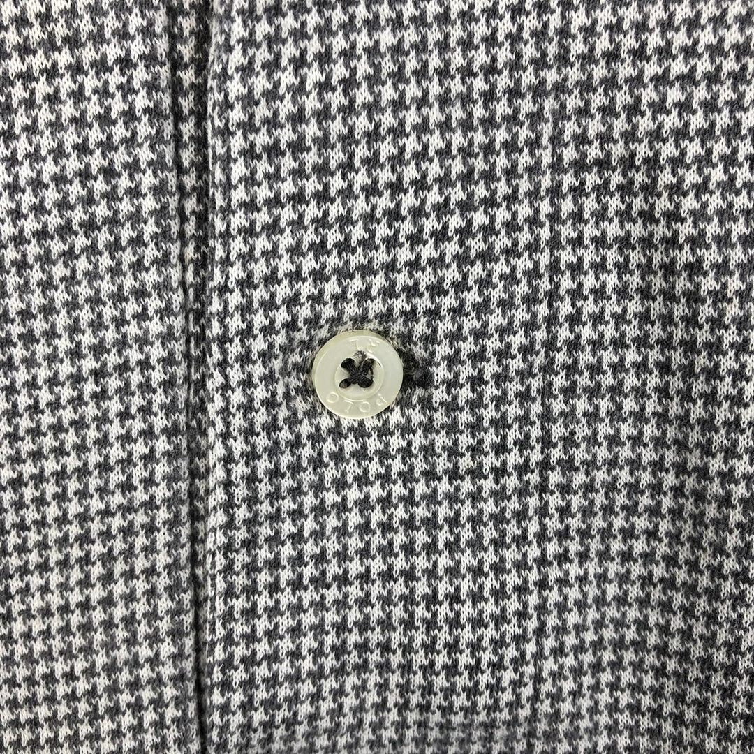 90'S Ralph Lauren POLO by Ralph Lauren Houndstooth Pattern Short-Sleeve Polo Shirt, Made in USA, Men's XL (approx.) Vintage cotton gray type Vintage Second Hand
