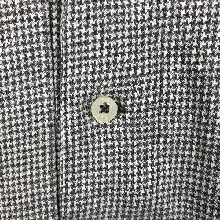 90'S Ralph Lauren POLO by Ralph Lauren Houndstooth Pattern Short-Sleeve Polo Shirt, Made in USA, Men's XL (approx.) Vintage cotton gray type Vintage Second Hand
