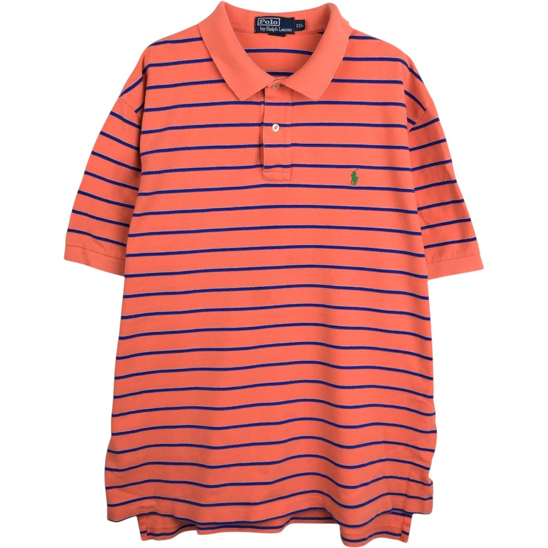 Ralph Lauren POLO by Ralph Lauren short sleeve striped polo shirt, men's XXL size cotton coral Vintage Second Hand