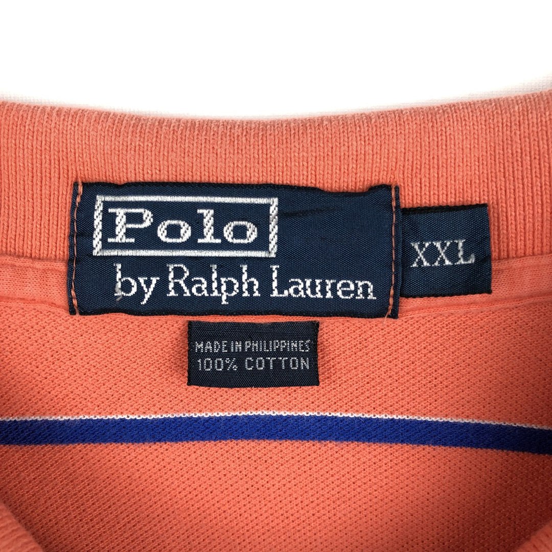 Ralph Lauren POLO by Ralph Lauren short sleeve striped polo shirt, men's XXL size cotton coral Vintage Second Hand