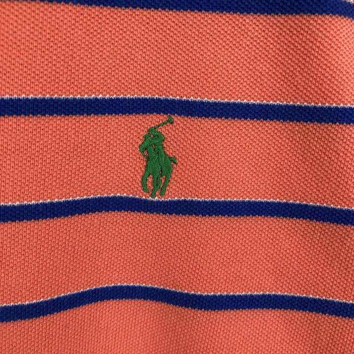 Ralph Lauren POLO by Ralph Lauren short sleeve striped polo shirt, men's XXL size cotton coral Vintage Second Hand