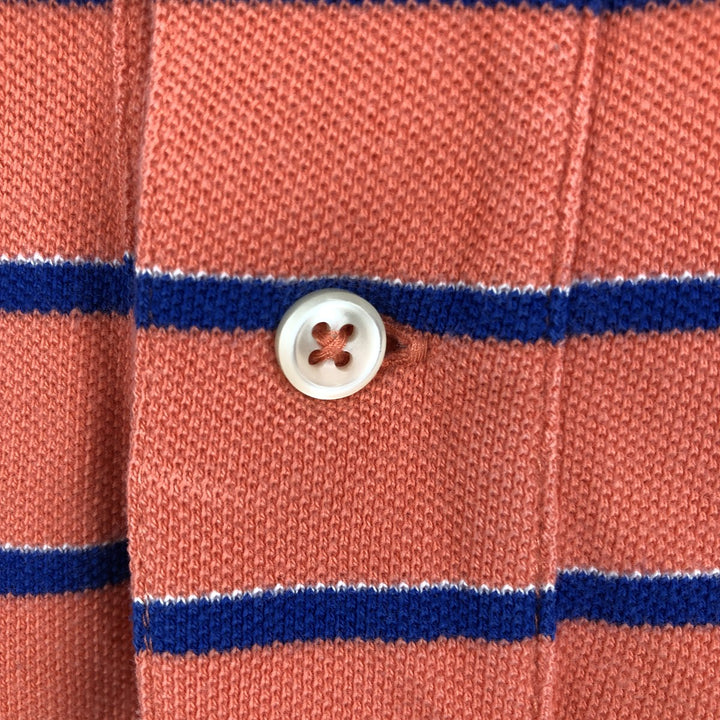 Ralph Lauren POLO by Ralph Lauren short sleeve striped polo shirt, men's XXL size cotton coral Vintage Second Hand