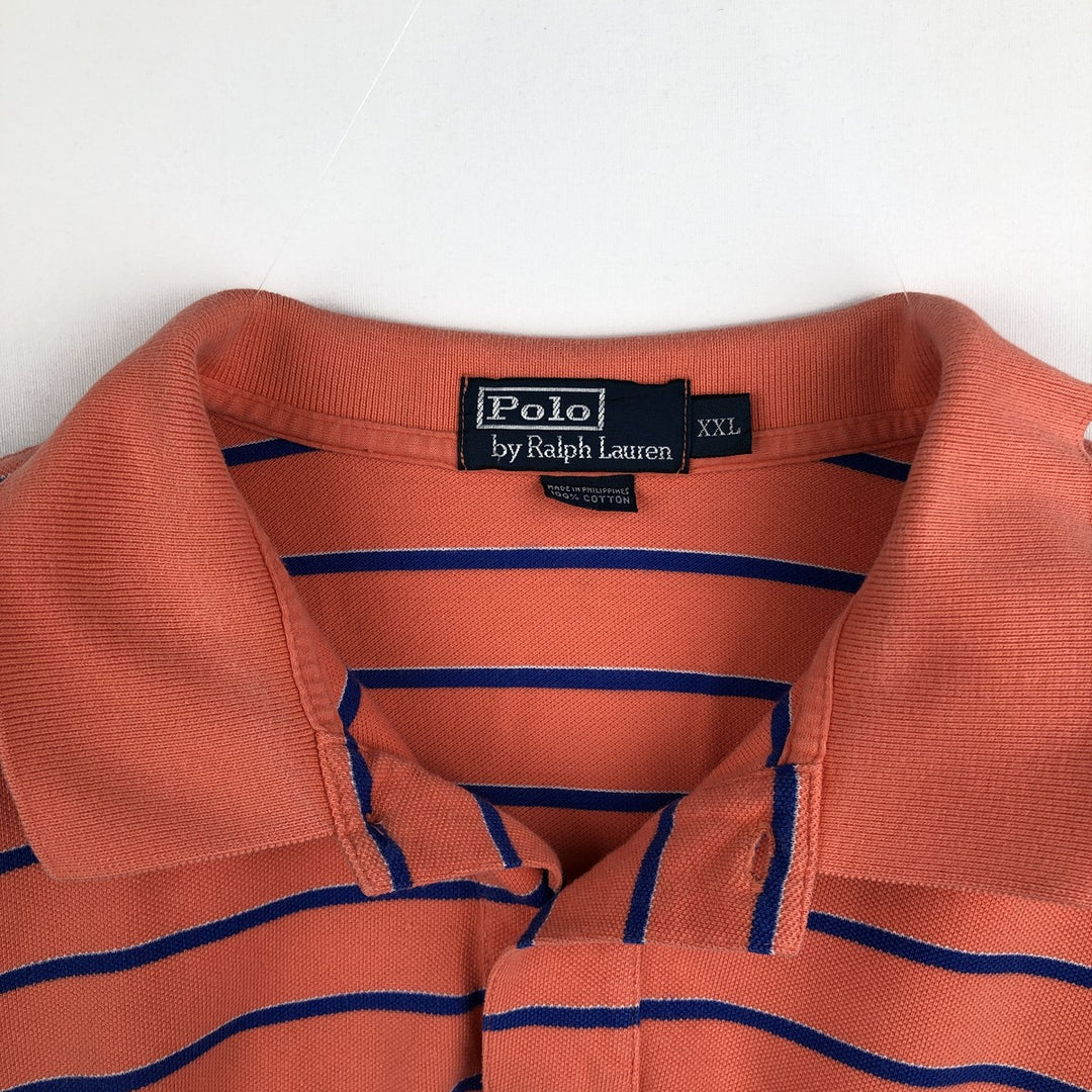 Ralph Lauren POLO by Ralph Lauren short sleeve striped polo shirt, men's XXL size cotton coral Vintage Second Hand