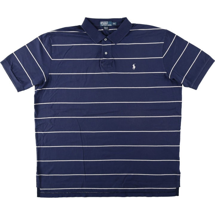 Ralph Lauren POLO by Ralph Lauren short sleeve striped polo shirt, men's XXL size Pima Cotton black type Vintage Second Hand
