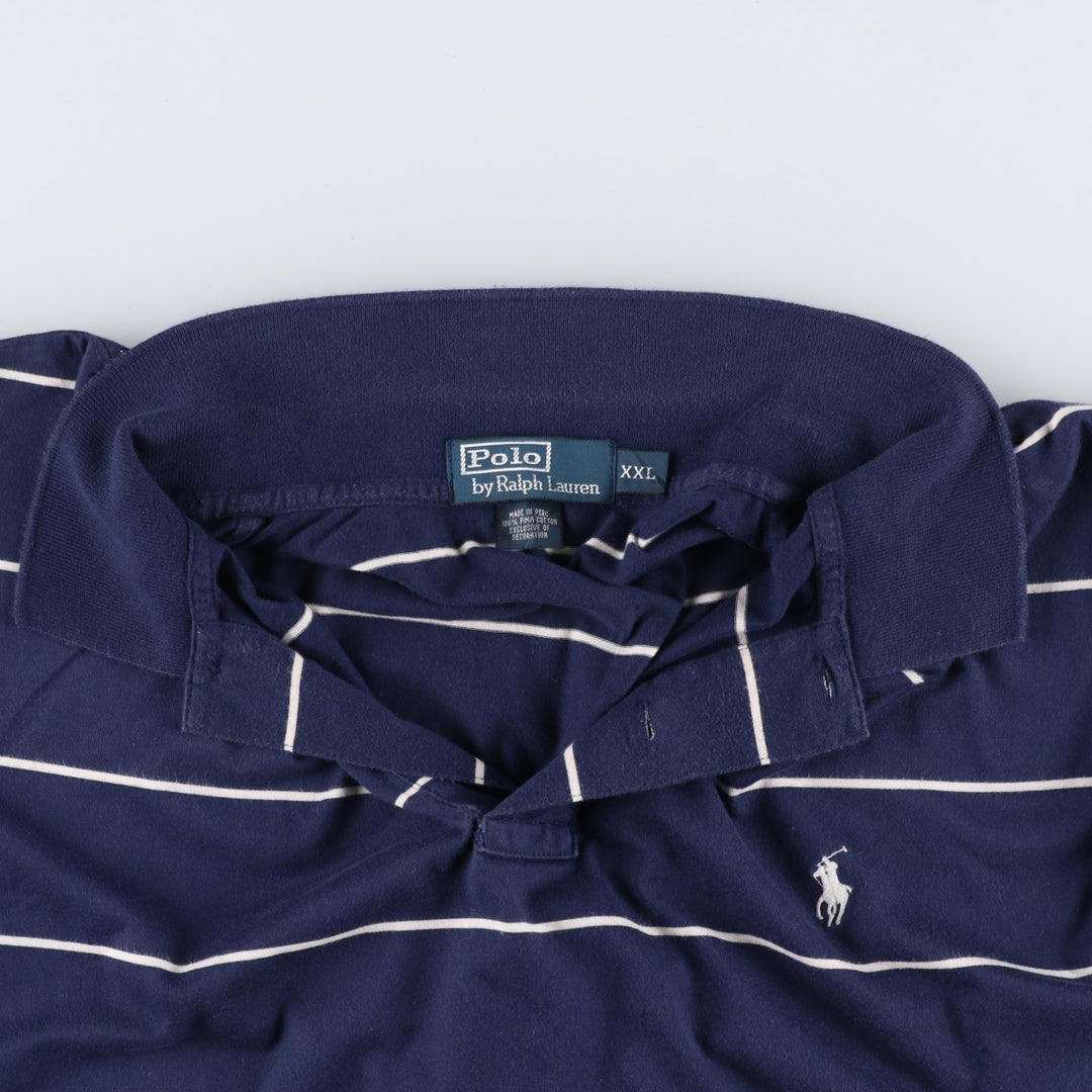 Ralph Lauren POLO by Ralph Lauren short sleeve striped polo shirt, men's XXL size Pima Cotton black type Vintage Second Hand