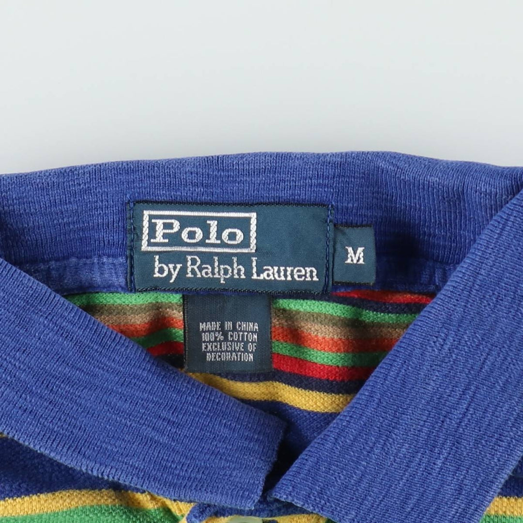 Ralph Lauren POLO by Ralph Lauren Multi-border short sleeve striped polo shirt Men's M size cotton blue type Vintage Second Hand
