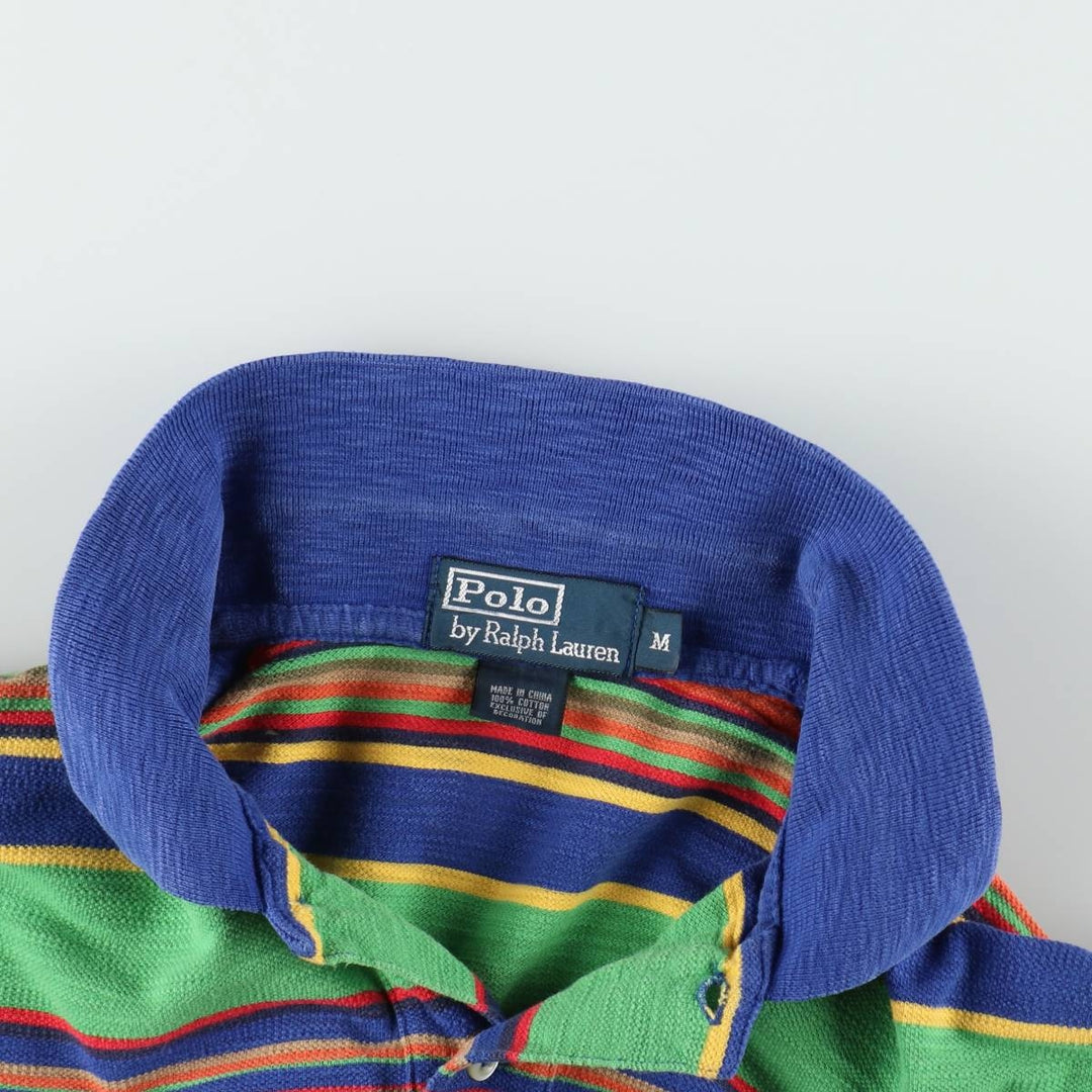 Ralph Lauren POLO by Ralph Lauren Multi-border short sleeve striped polo shirt Men's M size cotton blue type Vintage Second Hand