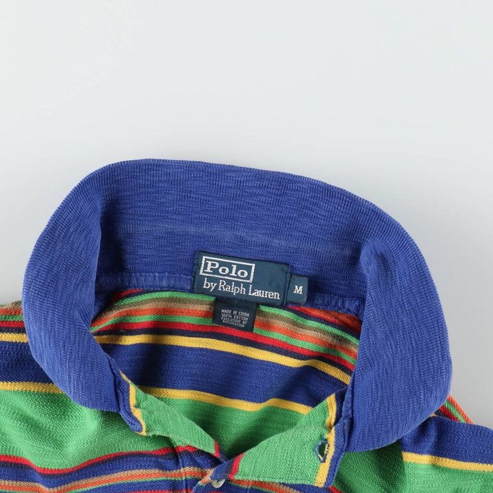 Ralph Lauren POLO by Ralph Lauren Multi-border short sleeve striped polo shirt Men's M size cotton blue type Vintage Second Hand