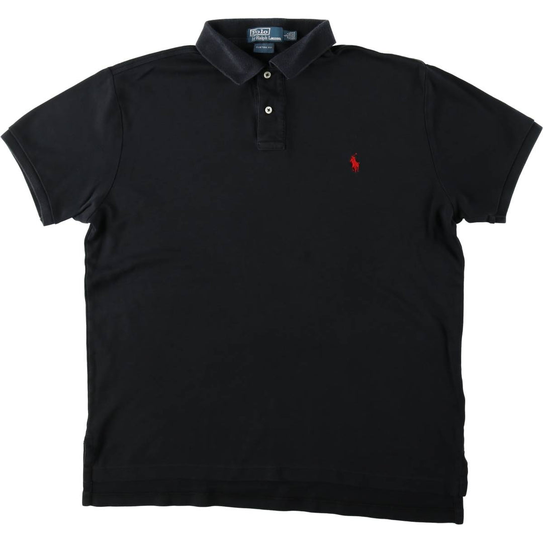 Ralph Lauren POLO by Ralph Lauren CUSTOM FIT short sleeve polo shirt, men's size L cotton black type Vintage Second Hand