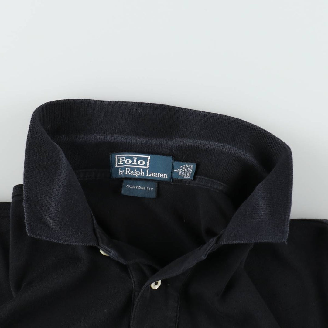 Ralph Lauren POLO by Ralph Lauren CUSTOM FIT short sleeve polo shirt, men's size L cotton black type Vintage Second Hand