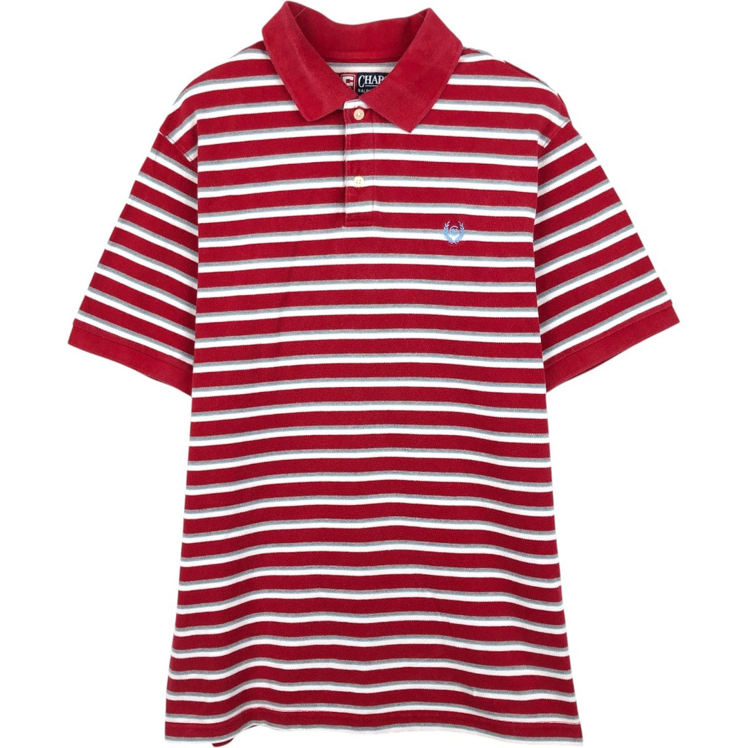 Ralph Lauren CHAPS Short-Sleeve Striped Polo Shirt, Men's Size L (approx.) cotton red type Vintage Second Hand