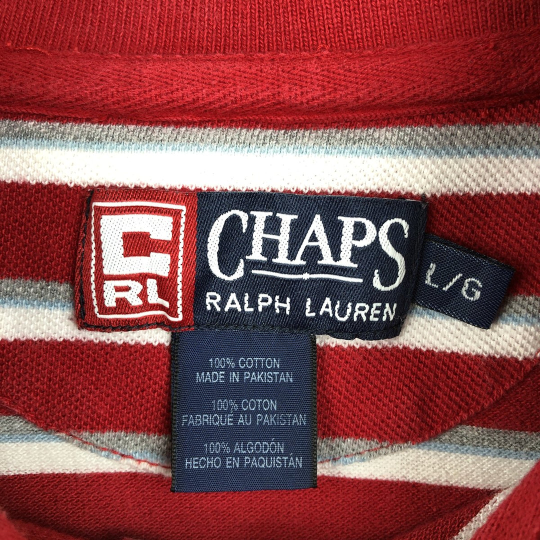Ralph Lauren CHAPS Short-Sleeve Striped Polo Shirt, Men's Size L (approx.) cotton red type Vintage Second Hand