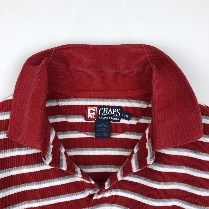 Ralph Lauren CHAPS Short-Sleeve Striped Polo Shirt, Men's Size L (approx.) cotton red type Vintage Second Hand