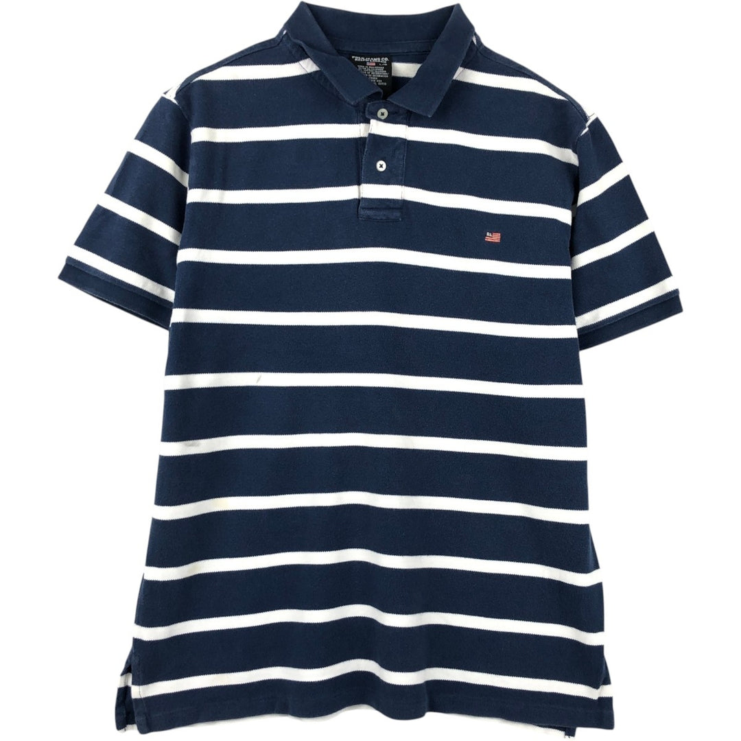 Ralph Lauren POLO JEANS COMPANY Short-Sleeve Striped Polo Shirt, Men's Size L (approx.) cotton navy blue type Vintage Second Hand