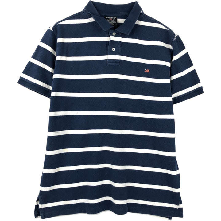 Ralph Lauren POLO JEANS COMPANY Short-Sleeve Striped Polo Shirt, Men's Size L (approx.) cotton navy blue type Vintage Second Hand