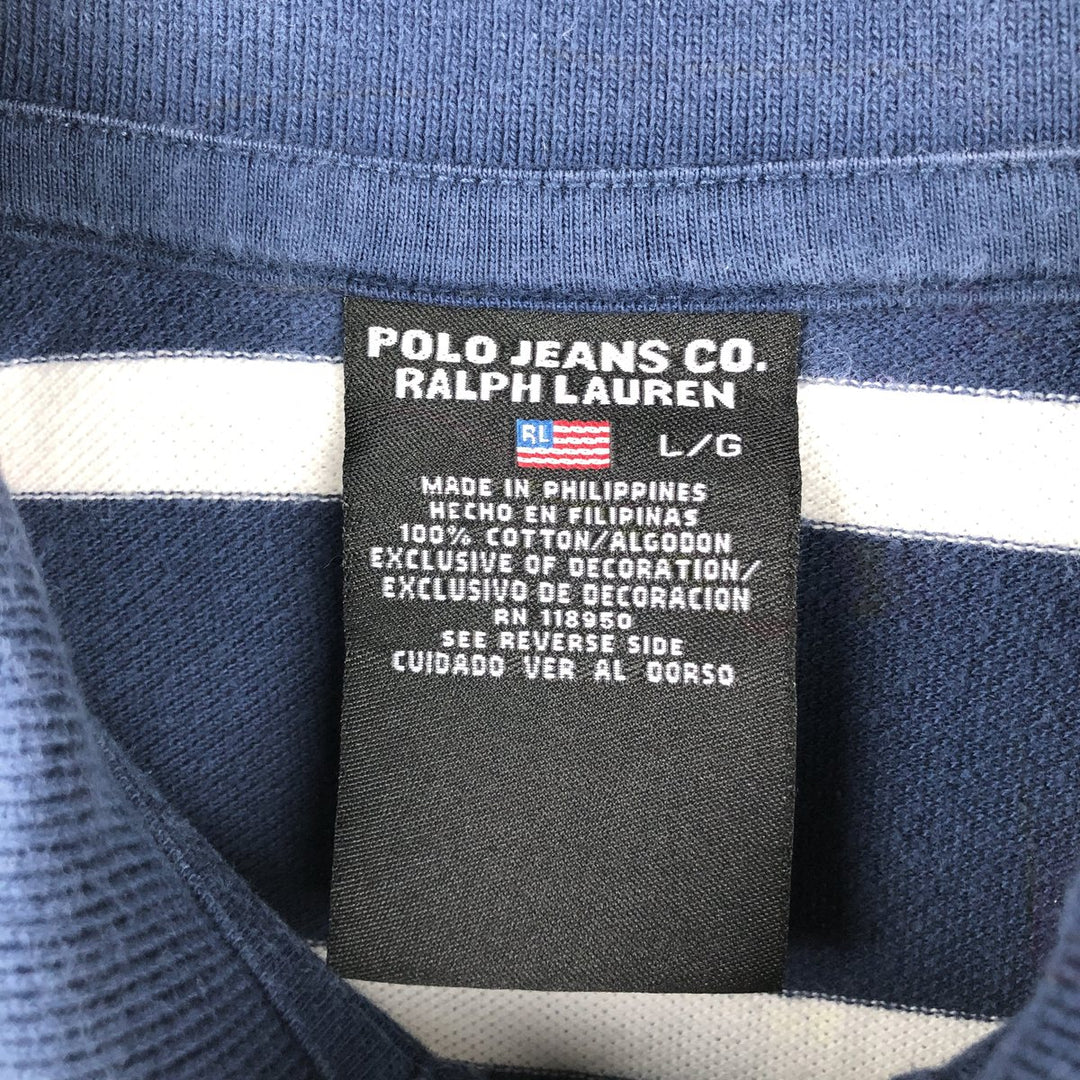 Ralph Lauren POLO JEANS COMPANY Short-Sleeve Striped Polo Shirt, Men's Size L (approx.) cotton navy blue type Vintage Second Hand